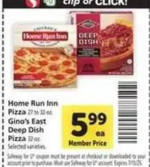 Safeway Home Run Inn Pizza & Gino’s East Deep Dish Pizza offer