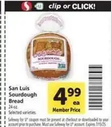 Safeway San Luis Sourdough Bread offer