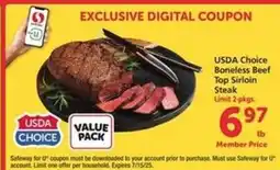 Safeway USDA Choice Boneless Beef Top Sirloin Steak offer