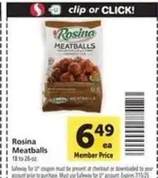 Safeway Rosina Meatballs offer
