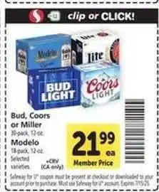 Safeway Bud, Coors or Miller offer