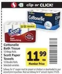 Safeway Cottonelle Bath Tissue & Scott Paper Towels offer