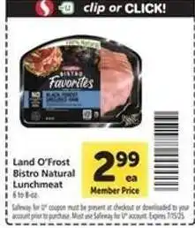 Safeway Land O'Frost Bistro Natural Lunchmeat offer