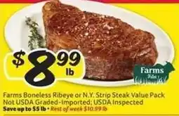 Winn Dixie Farms Boneless Ribeye or N.Y. Strip Steak Value Pack offer