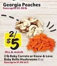 Winn Dixie Baby Carrots or Know & Love Baby Bella Mushrooms offer