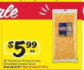 Winn Dixie SE Grocers or Know & Love Shredded Cheese offer