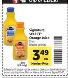 Safeway Signature Select Orange Juice offer