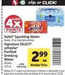 Safeway Soleil Sparkling Water & Signature SELECT refreshe Purified Drinking Water offer