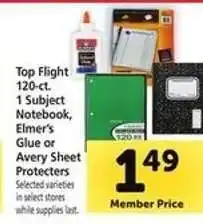 Safeway Top Flight 120-ct. 1 Subject Notebook, Elmer's Glue or Avery Sheet Protectors offer