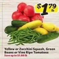 Winn Dixie Yellow or Zucchini Squash, Green Beans or Vine Ripe Tomatoes offer