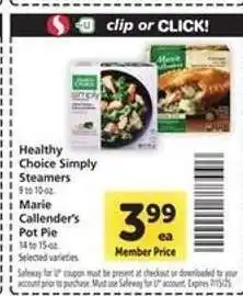 Safeway Marie Callender's Pot Pie offer