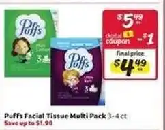Winn Dixie Puffs Facial Tissue Multi Pack offer