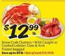 Winn Dixie Snow Crab Clusters or Cooked Lobster Claw & Arm offer