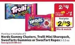 Winn Dixie Nerds Gummy Clusters, Trolli Mini Sharepack, SweeTarts Gummies or SweeTart Ropes offer