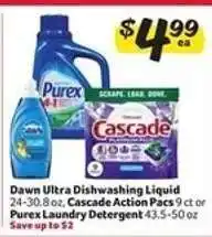 Winn Dixie Dawn Ultra Dishwashing Liquid, Cascade Action Pacs, Purex Laundry Detergent offer