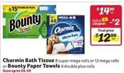 Winn Dixie Charmin Bath Tissue or Bounty Paper Towels offer