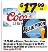Winn Dixie Blue Moon, Sam Adams, New Belgium, Leinenkugel's, Budweiser, Miller, Coors offer