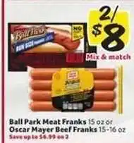 Winn Dixie Ball Park Meat Franks or Oscar Mayer Beef Franks offer