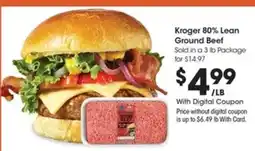 Kroger Kroger 80% Lean Ground Beef offer