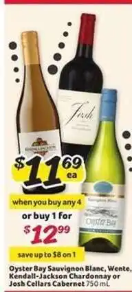 Winn Dixie Oyster Bay Sauvignon Blanc, Wente, Kendall-Jackson Chardonnay or Josh Cellars Cabernet offer