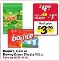 Winn Dixie Bounce, Gain, or Downy Dryer Sheets offer