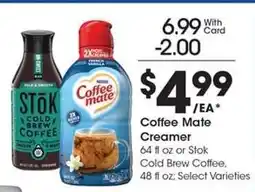 Kroger Coffee Mate Creamer or Stok Cold Brew Coffee offer