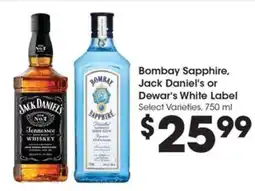 Kroger Bombay Sapphire, Jack Daniel's or Dewar's White Label offer