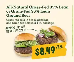Sprouts Farmers Market All-Natural Grass-Fed 85% Lean or Grain-Fed 93% Lean Ground Beef offer