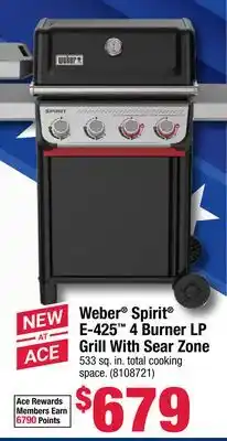 Ace Hardware Weber Spirit E-425 4 Burner LP Grill With Sear Zone offer