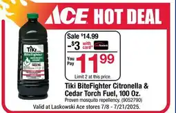 Ace Hardware Tiki BiteFighter Citronella & Cedar Torch Fuel 100 Oz offer