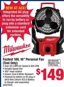 Ace Hardware Fastest 18V, 16 Personal Fan (Tool Only) offer