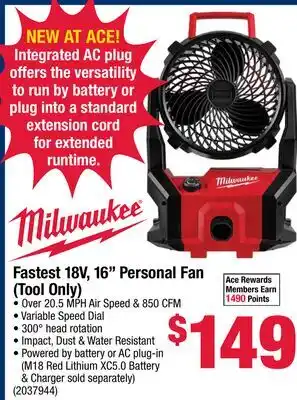 Ace Hardware Fastest 18V, 16 Personal Fan (Tool Only) offer
