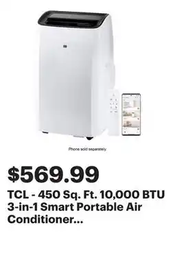 Best Buy TCL - 450 Sq. Ft. 10,000 BTU 3-in-1 Smart Portable Air Conditioner - White offer
