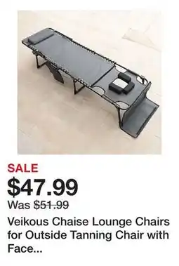 Tractor Supply Company Veikous Chaise Lounge Chairs for Outside Tanning Chair with Face Hole and Pillow and Side Pocket offer