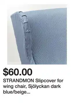 Ikea STRANDMON Slipcover for wing chair, Sjölyckan dark blue/beige stripe pattern offer