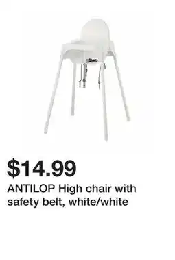 Ikea ANTILOP High chair with safety belt, white/white offer