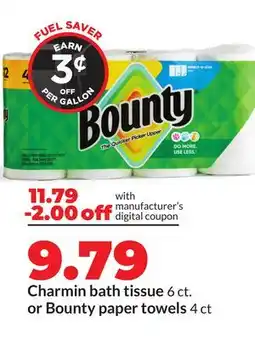 Hy-Vee Charmin bath tissue 6 ct. or Bounty paper towels 4 ct offer