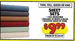 Ollie's TWIN, FULL, QUEEN OR KING SHEET SETS offer
