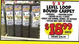 Ollie's 5' X 7' LEVEL LOOP BOUND CARPET offer