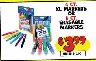 Ollie's 4 CT. MARKERS OR 6 CT. ERASABLE MARKERS offer