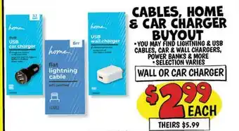 Ollie's CABLES, HOME & CAR CHARGER BUYOUT offer