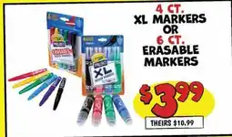 Ollie's 4 CT. XL MARKERS OR 6 CT. ERASABLE MARKERS offer