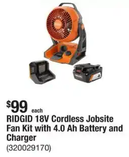 The Home Depot RIDGID 18V Cordless Jobsite Fan Kit with 4.0 Ah Battery and Charger offer