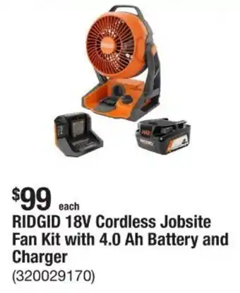 The Home Depot RIDGID 18V Cordless Jobsite Fan Kit with 4.0 Ah Battery and Charger offer