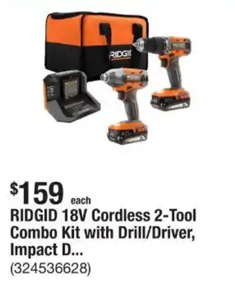 The Home Depot RIDGID 18V Cordless 2-Tool Combo Kit with Drill/Driver, Impact D... offer