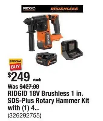 The Home Depot RIDGID 18V Brushless 1 in. SDS-Plus Rotary Hammer Kit with (1) 4... offer