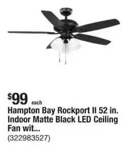 The Home Depot Hampton Bay Rockport II 52 in. Indoor Matte Black LED Ceiling Fan wit... offer