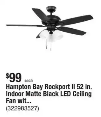 The Home Depot Hampton Bay Rockport II 52 in. Indoor Matte Black LED Ceiling Fan wit... offer