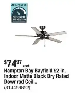 The Home Depot Hampton Bay Bayfield 52 in. Indoor Matte Black Dry Rated Downrod Ceil... offer