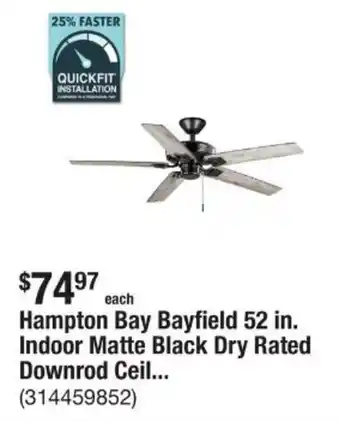 The Home Depot Hampton Bay Bayfield 52 in. Indoor Matte Black Dry Rated Downrod Ceil... offer